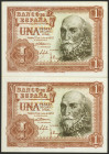 1 Peseta. 22 de Julio de 1953. Pareja correlativa. Serie T. (Edifil 2021: 465a). Apresto original. SC.