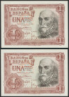 1 Peseta. 22 de Julio de 1953. Pareja correlativa. Serie W. (Edifil 2021: 465a). Apresto original. SC.