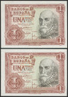 1 Peseta. 22 de Julio de 1953. Pareja correlativa. Serie X. (Edifil 2021: 465a). Apresto original. SC.