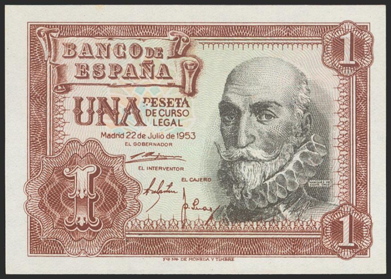 1 Peseta. 22 de Julio de 1953. Serie Y. (Edifil 2021: 465a). Apresto original. S...