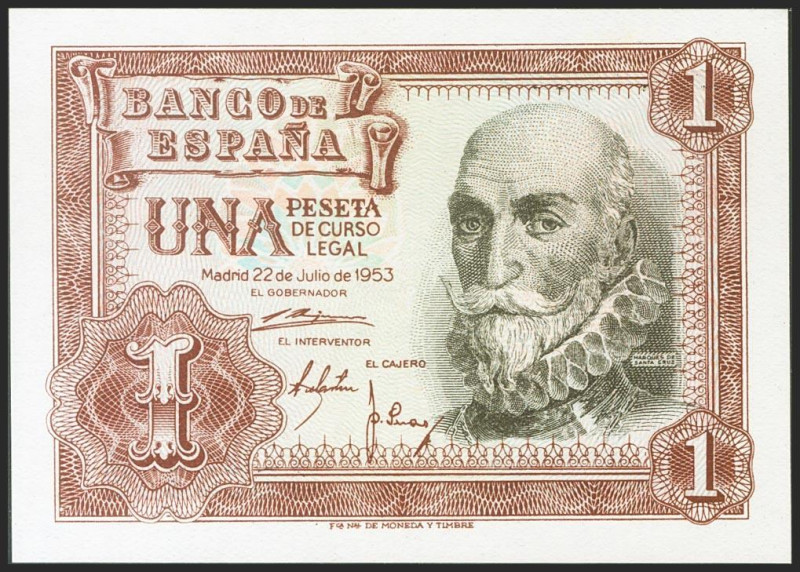 1 Peseta. 22 de Julio de 1953. Serie 1B. (Edifil 2021: 465b). Apresto original. ...