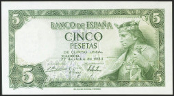5 Pesetas. 22 de Julio de 1954. Serie K. (Edifil 2021: 466a). Apresto original. SC.