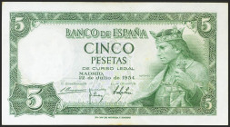 5 Pesetas. 22 de Julio de 1954. Serie Q. (Edifil 2021: 466a). Conserva gran parte de su apresto original. EBC++.