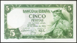 5 Pesetas. 22 de Julio de 1954. Serie R. (Edifil 2021: 466a). Apresto original. SC-.