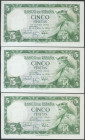 5 Pesetas. 22 de Julio de 1954. Trío correlativo. Serie S. (Edifil 2017: 466a). Apresto original. SC/SC-.
