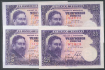 Conjunto de 11 billetes de 25 Pesetas emitidos el 22 de Julio de 1954, incluyendo todas las series a excepción de la sin serie", la A, H e I (Edifil 2...
