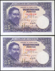 25 Pesetas. 22 de Julio de 1954. Pareja correlativa. Serie C. (Edifil 2021: 467a). Apresto original. SC-.