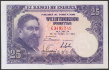 25 Pesetas. 22 de Julio de 1954. Serie E. (Edifil 2017: 467a). Apresto original. SC-.