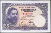 25 Pesetas. 22 de Julio de 1954. Serie E. (Edifil 2021: 467a). Conserva gran parte de su apresto original. EBC+.