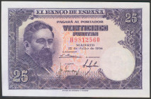 25 Pesetas. 22 de Julio de 1954. Serie H. (Edifil 2017: 467a). Apresto original. SC-.