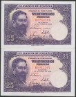25 Pesetas. 22 de Julio de 1954. Pareja correlativa. Serie H. (Edifil 2017: 467a). Conserva todo su apresto original. SC-.