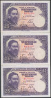 25 Pesetas. 22 de Julio de 1954. Trío correlativo. Serie H. (Edifil 2017: 467a). Conserva parte del apresto original. EBC+.