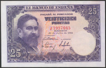 25 Pesetas. 22 de Julio de 1954. Serie J. (Edifil 2017: 467a). Conserva todo su apresto original. SC-.
