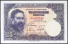 25 Pesetas. 22 de Julio de 1954. Serie J. (Edifil 2021: 467a). Conserva gran parte de su apresto original. EBC+.