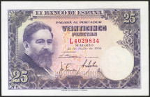 25 Pesetas. 22 de Julio de 1954. Serie L. (Edifil 2021: 467a). Conserva todo su apresto original. SC.