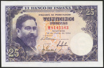 25 Pesetas. 22 de Julio de 1954. Serie M. (Edifil 2021: 467a). Conserva todo su apresto original. SC.