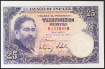 25 Pesetas. 22 de Julio de 1954. Serie M. (Edifil 2021: 467a). Conserva gran parte de su apresto original. EBC+.