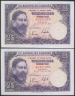 25 Pesetas. 22 de Julio de 1954. Pareja correlativa. Serie N. (Edifil 2021: 467a). Apresto original. SC.