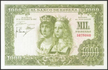 1000 Pesetas. 29 de Noviembre de 1957. Sin serie. (Edifil 2021: 469). Inusual, conserva parte de su apresto original. EBC.