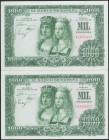 1000 Pesetas. 29 de Noviembre de 1957. Pareja correlativa. Serie Y. (Edifil 2017: 469b). Apresto original. SC-.