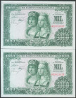 1000 Pesetas. 29 de Noviembre de 1957. Pareja correlativa. Serie 1R. (Edifil 2017: 469b). Apresto original. SC/SC-.