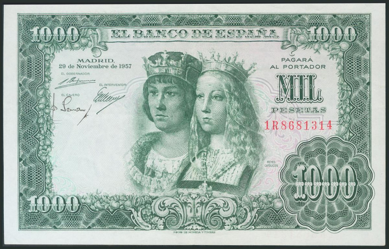 1000 Pesetas. 29 de Noviembre de 1957. Serie 1R. (Edifil 2017: 469b). EBC.