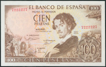 100 Pesetas. 19 de Noviembre de 1965. Sin serie y numeración capicúa 7222227. (Edifil 2017: 470). SC.