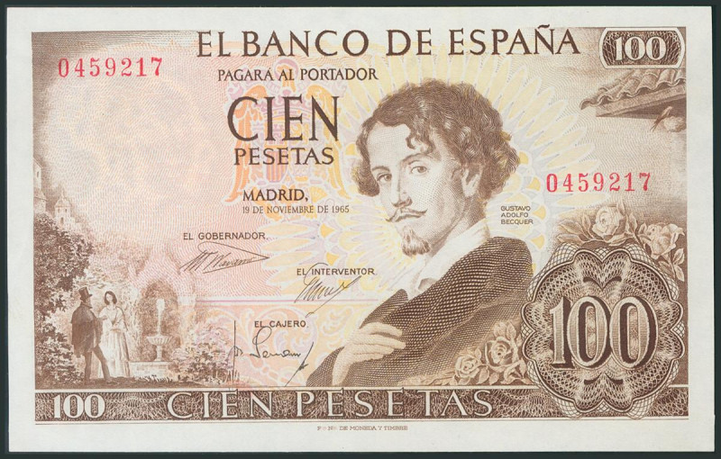 100 Pesetas. 19 de Noviembre de 1965. Sin serie. (Edifil 2017: 470). SC-.