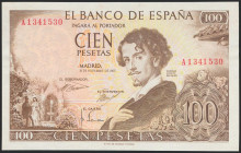 100 Pesetas. 19 de Noviembre de 1965. Serie A. (Edifil 2021: 470a). Conserva gran parte del apresto original. EBC+.