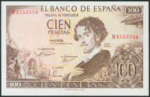 100 Pesetas. 19 de Noviembre de 1965. Serie H y numeración capicúa H4553554. (Edifil 2017: 470a). SC.