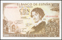 100 Pesetas. 19 de Noviembre de 1965. Serie 1N. (Edifil 2021: 470a). Conserva la mayor parte del apresto original. EBC+.