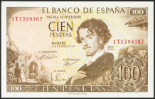 100 Pesetas. 19 de Noviembre de 1965. Serie 1T, última serie emitida. (Edifil 2021: 470a). Apresto original. SC-.