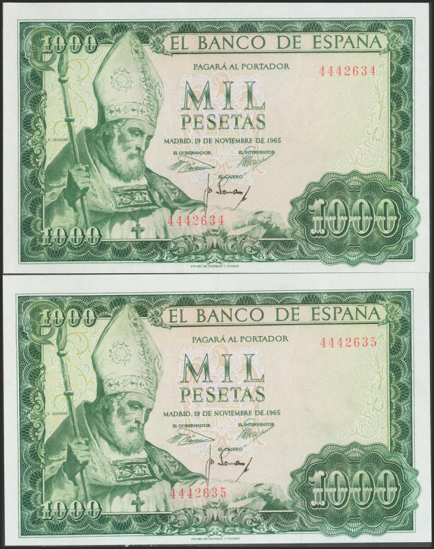 1000 Pesetas. 19 de Noviembre de 1965. Pareja correlativa. Sin serie. (Edifil 20...