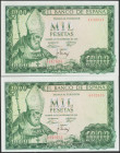 1000 Pesetas. 19 de Noviembre de 1965. Pareja correlativa. Sin serie. (Edifil 2021: 471). Conserva gran parte del apresto original. EBC+.