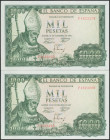 1000 Pesetas. 19 de Noviembre de 1965. Pareja correlativa. Serie F. (Edifil 2017: 471b). SC.