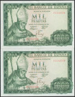 1000 Pesetas. 19 de Noviembre de 1965. Pareja correlativa. Serie F. (Edifil 2017: 471b). EBC+.