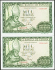 1000 Pesetas. 19 de Noviembre de 1965. Pareja correlativa. Serie I. (Edifil 2017: 471b). Conserva todo su apresto original. SC.