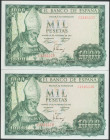 1000 Pesetas. 19 de Noviembre de 1965. Pareja correlativa. Serie I. (Edifil 2017: 471b). Apresto original. SC/SC-.