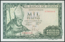 1000 Pesetas. 19 de Noviembre de 1965. Serie U. (Edifil 2017: 471b). Conserva todo su apresto original. SC-.