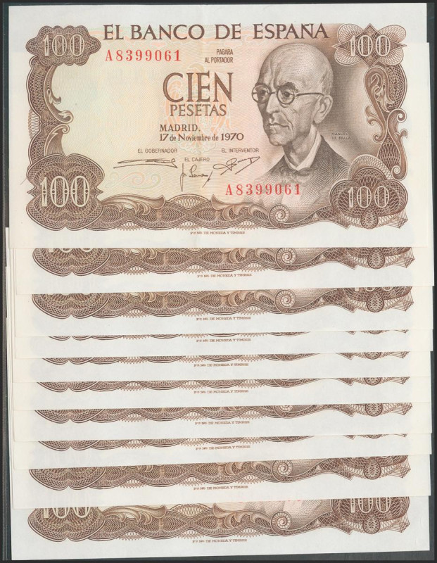 Conjunto de 10 billetes correlativos de 100 Pesetas, emitidos el 17 de Noviembre...