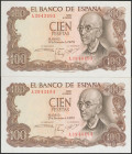 100 Pesetas. 17 de Noviembre de 1970. Pareja correlativa. Serie A. (Edifil 2021: 472a). SC.