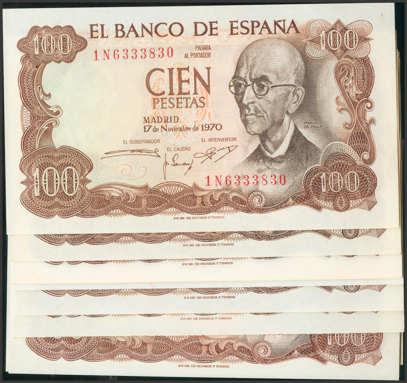 Conjunto de 12 billetes de 100 Pesetas, emitidos el 17 de Noviembre de 1970, con...