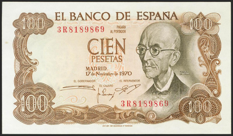 100 Pesetas. 17 de Noviembre de 1970. Serie 3R. (Edifil 2021: 472c). Conserva to...