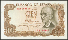 100 Pesetas. 17 de Noviembre de 1970. Serie 3R. (Edifil 2021: 472c). Conserva todo su apresto original. SC.