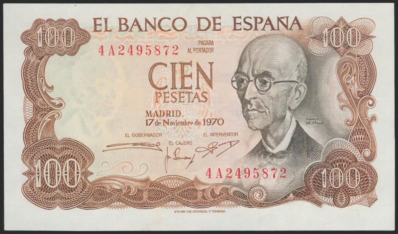 100 Pesetas. 17 de Noviembre de 1970. Serie 4A. (Edifil 2021: 472c). SC.