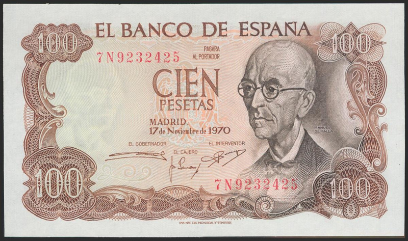 100 Pesetas. 17 de Noviembre de 1970. Serie 7N. (Edifil 2021: 472c). SC.