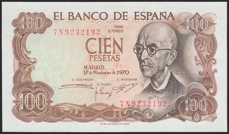 100 Pesetas. 17 de Noviembre de 1970. Serie 7N. (Edifil 2021: 472c). SC-.