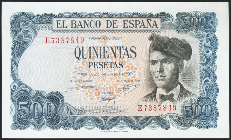 500 Pesetas. 23 de Julio de 1971. Serie E. (Edifil 2021: 473a). Apresto original...