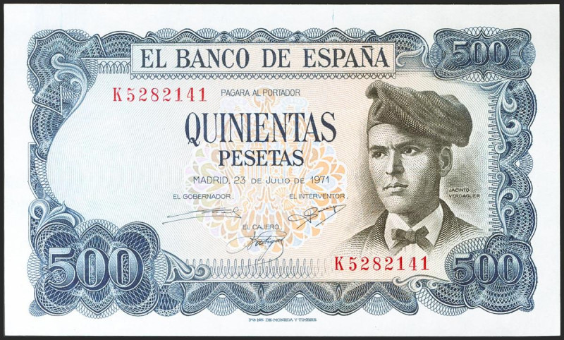 500 Pesetas. 23 de Julio de 1971. Serie K. (Edifil 2021: 473a). Conserva todo su...