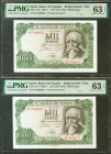 1000 Pesetas. 17 de Septiembre de 1971. Pareja correlativa. Serie especial 9C. (Edifil 2021: 474d, Pick: 154*). Inusual serie, más aun en pareja, apre...
